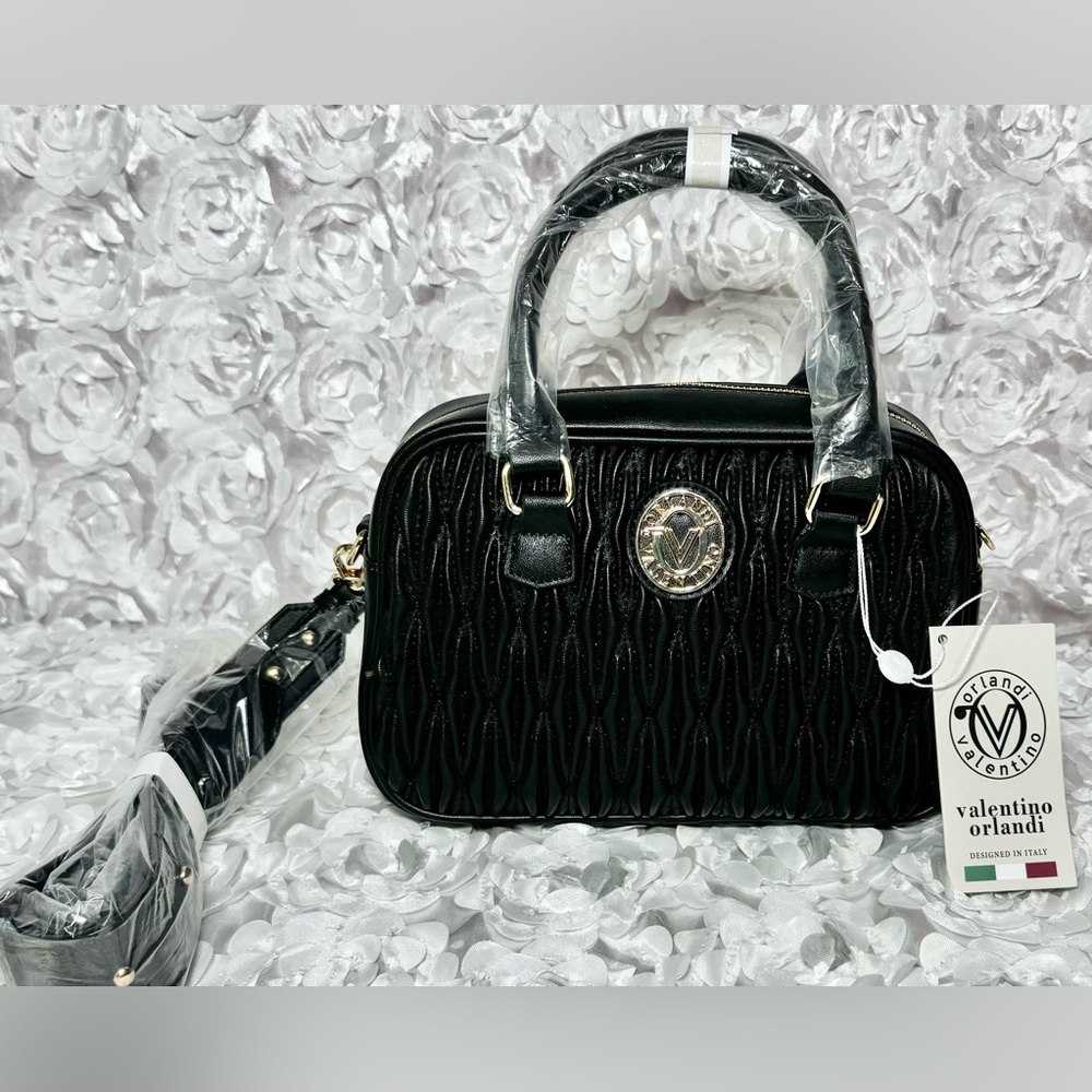 NWT VALENTINO ORLANDI Quilted Leather Crossbody Bag Purse Black MSRP $199